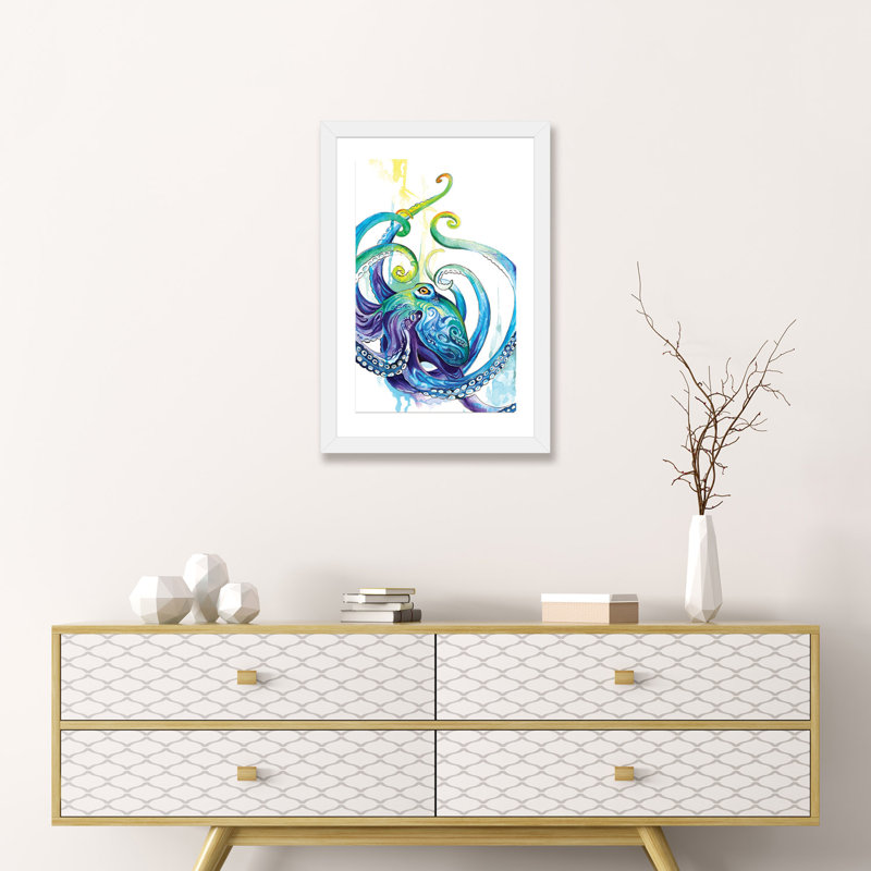 " Octopus " by Katy Lipscomb, 24" H x 16" W x 1" D, White Framed Paper