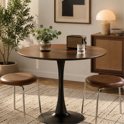 Table ronde en noyer, table de salle à manger moderne, table de salle à manger, plateau en panneau de fibres à densité moyenne et base tulipe ronde en acier, table de cuisine, table basse Mid-Century pour salon 24 pouces, table de salle à manger ovale