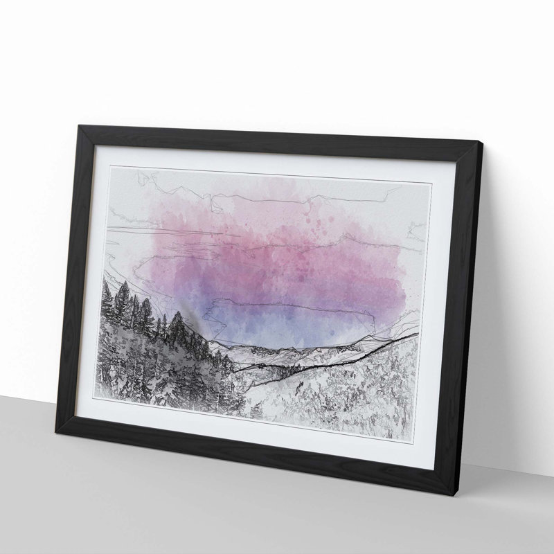Purple Sky Over the Mountains in Abstract - Picture Frame Graphic Art Print, 40cm H x 60cm W x 2cm D, Black