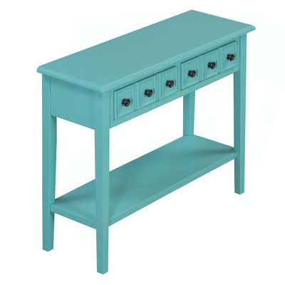 Table d'entrée avec 2 tiroirs, console rustique avec tablette ouverte et pieds en bois d'hévéa pour les entrées, les salons et les couloirs