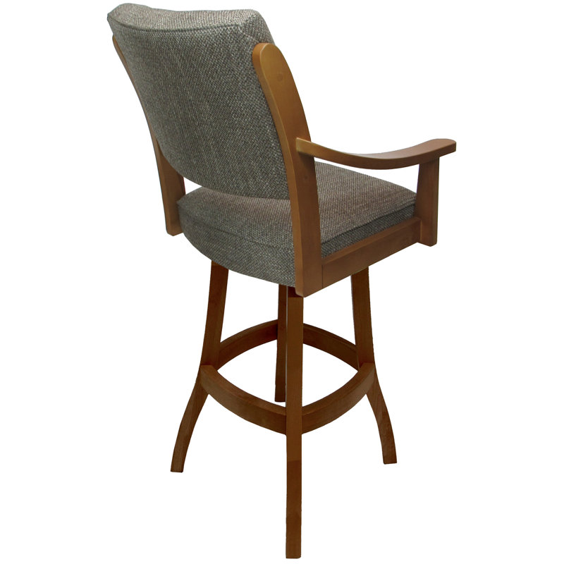 Tabouret pivotant en bois Fondren, Polyester gris / structure miel, Tabouret de bar (siège d'une hauteur de 30 po)