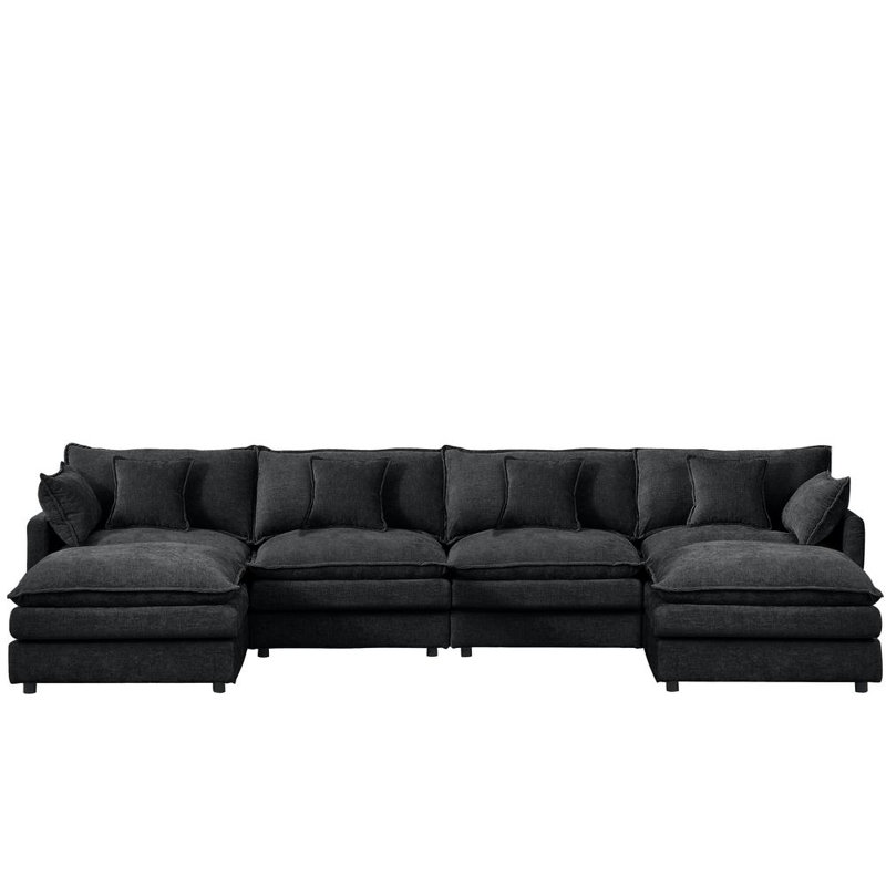 130.7" U-Shaped Modular Sectional Sofa with 2 Movable Ottomans, 4-Seater Chenille Cloud Couch Set for Living Room, DIY Combination with High-Resiliency Memory Foam & Spring System