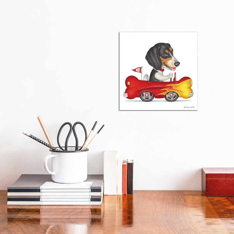 Beagle Flaming Bone Car by Danny Gordon - Wrapped Canvas Print, 30.48 cm H x 30.48 cm W