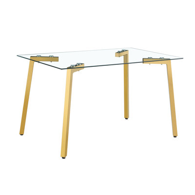 Glass Dining Table  Transparent, 130*80* 8MM golden LEG