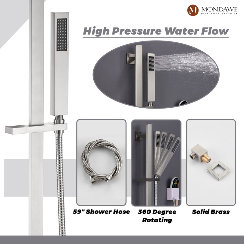 Brushed Nickel LED Ceiling Mounted Dual Shower System with Bluetooth Speaker