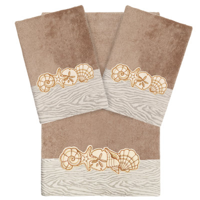 SHELL ROW 1 Bath Towel and 2 Hand Towel Set 3 Piece 100% Turkish Cotton Towel Set