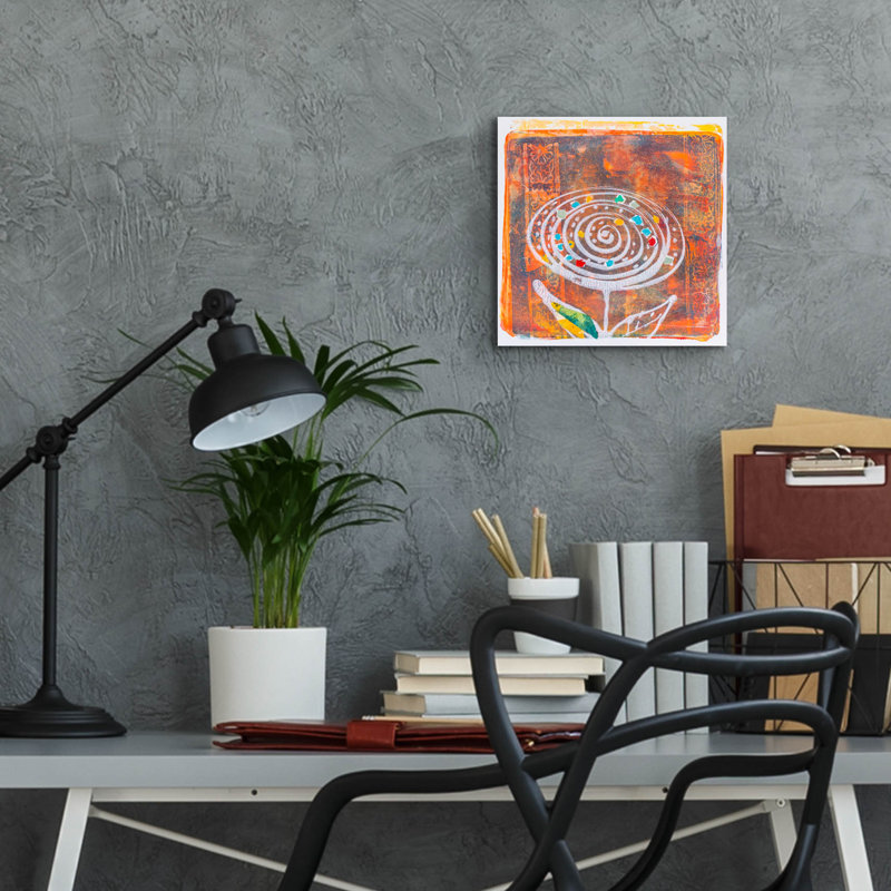 «Spiral Blooms Orange» par St. Hilaire Elizabeth, art mural en verre acrylique, H 12 po x l 12 po x P 0,13 po