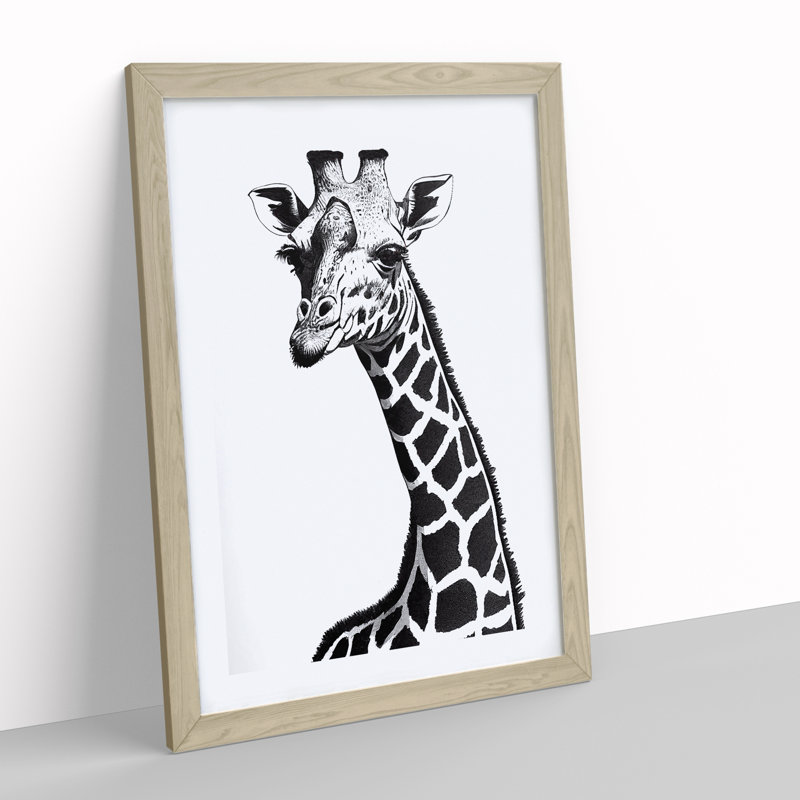Monochrome Giraffe - Framed Print, 64cm H x 46cm W x 2cm D, Oak