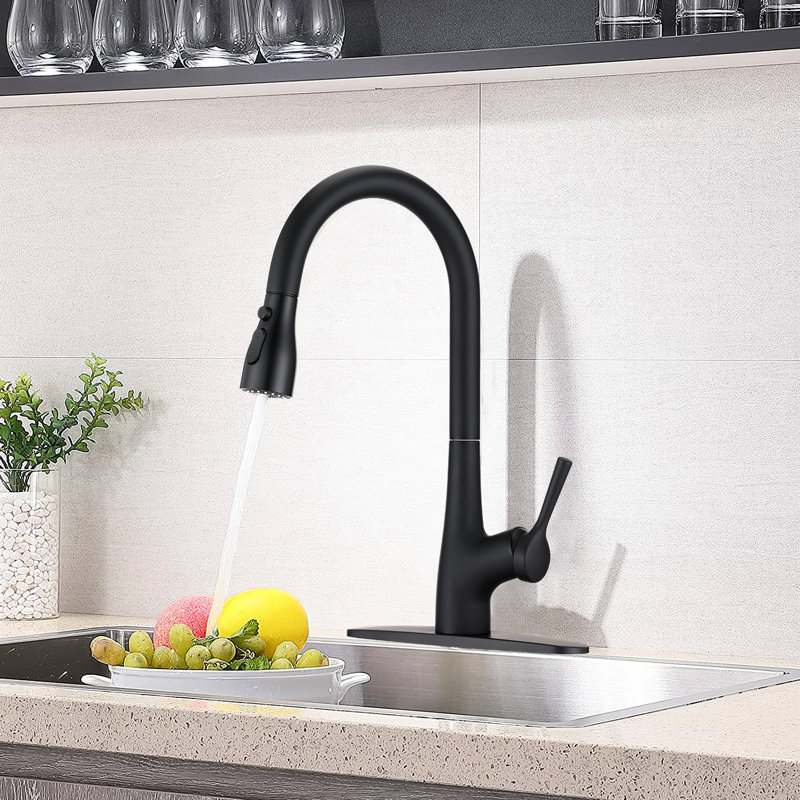 Robinet d'évier de cuisine noir mat High Arc