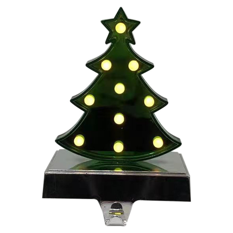 Porte-chaussette d'arbre de Noël lumineux à DEL vert brillant 7 po