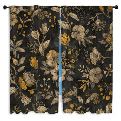 Rideaux de fenêtre rétro à motif floral avec fleurs obscurcissant et obscurcissant - 2 panneaux