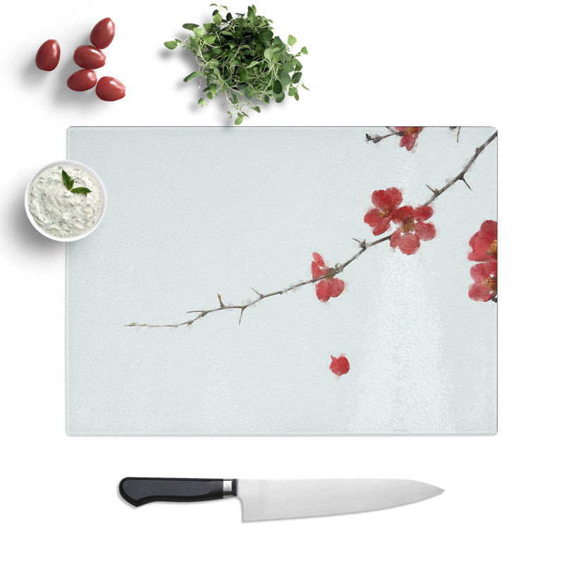 Tempered Glass Pink Petal Falling Chopping Board, 20 cm x 28.5 cm
