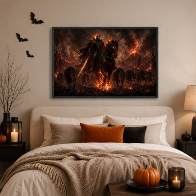 Art mural sur toile, "Squelette de guerre sur cheval noir"