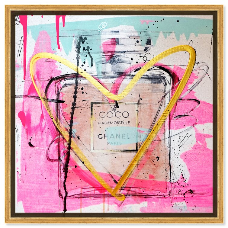 Oliver Gal 'Mademoiselle Remix' Fashion and Glam Wall Art Framed Canvas Print Perfumes - Pink, Yellow - 20 x 20 - Gold