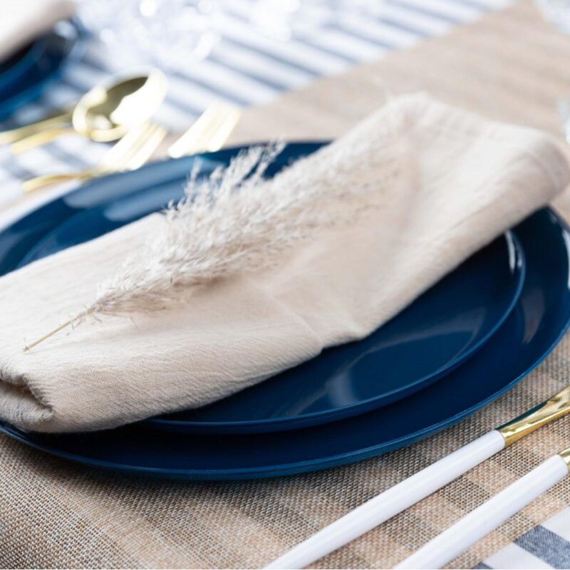 Assiettes en plastique rondes jetables EcoQuality Edge Collection 20 invités, Bleu foncé, L 6,3 po