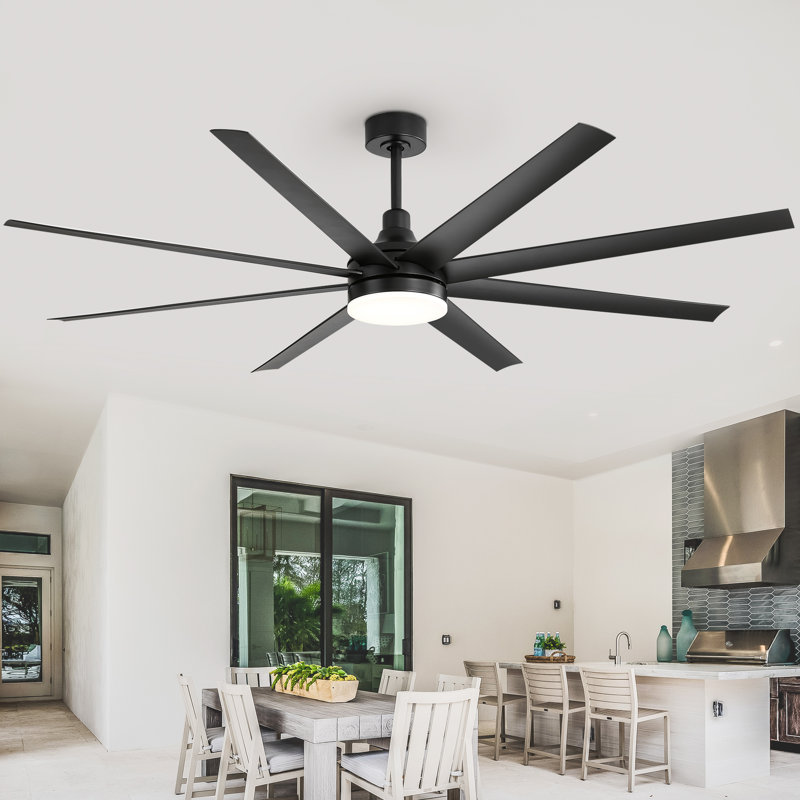 Ventilateur de plafond standard à 8 pales avec télécommande et ensemble d'éclairage Jamii-Leigh inclus, Noir, 72", Noir