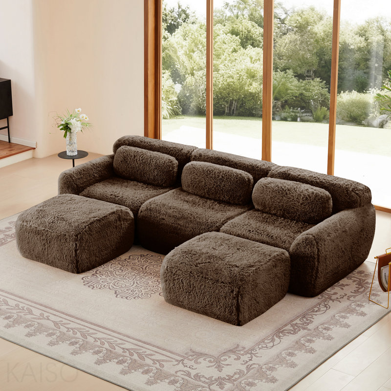 Canapé en forme de U sans os - 32D éponge, méridienne, siège profond, combinaison libre - chocolat, 114.7" W