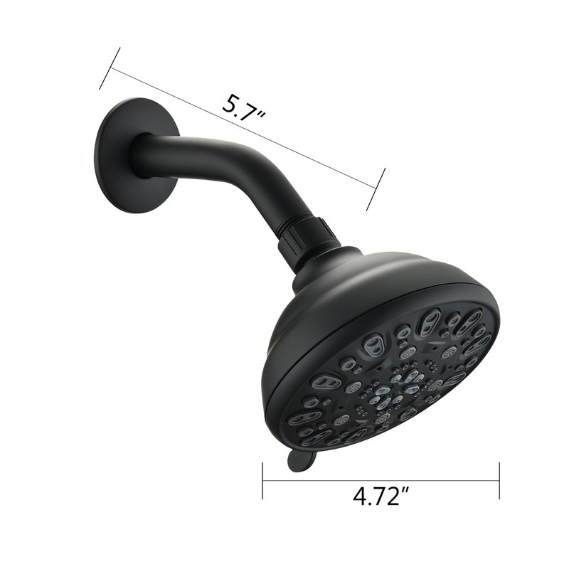 Tête de douche noire matte de 4,72 po - haute, 6 modes, colmatage, débit d'eau de 1,8 gal / min dans un sabot réglable, antirouille,