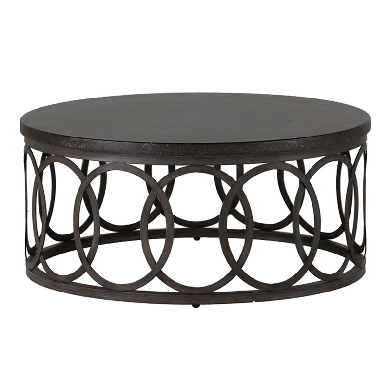 Copeland Aluminum Round Outdoor Coffee Table 36 in. W x 16.5 in. H, Black Walnut, 42"