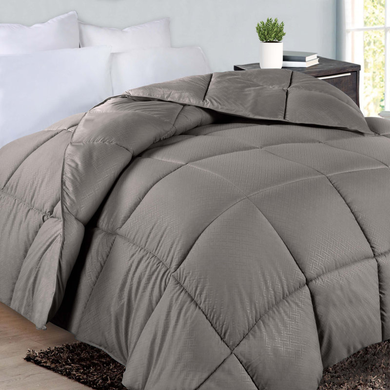 Superior Basketweave Striped Microfiber All-Season Reversible Down Alternative Comforter , Charcoal, King Comforter