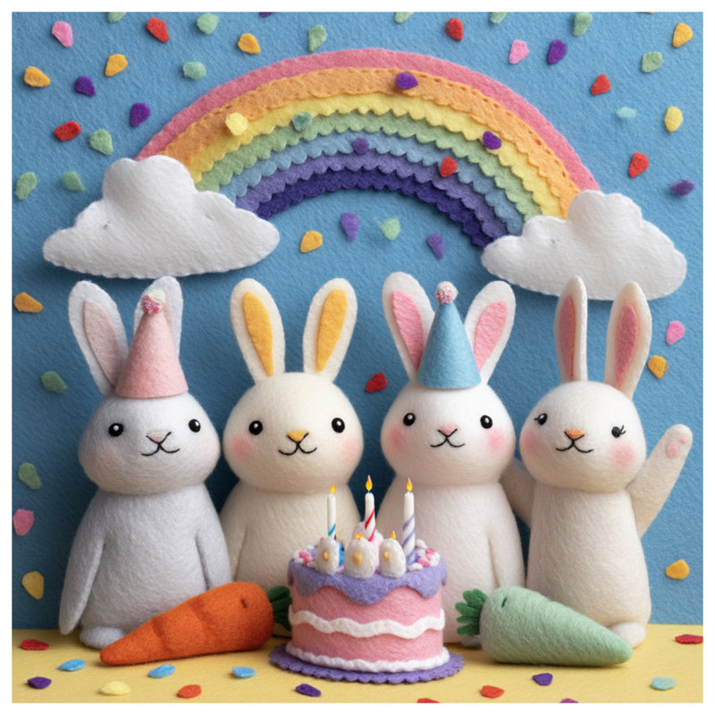 «Felt Bunny Birthday Party», toile tendue en plusieurs tailles, 12 x 12 pouces