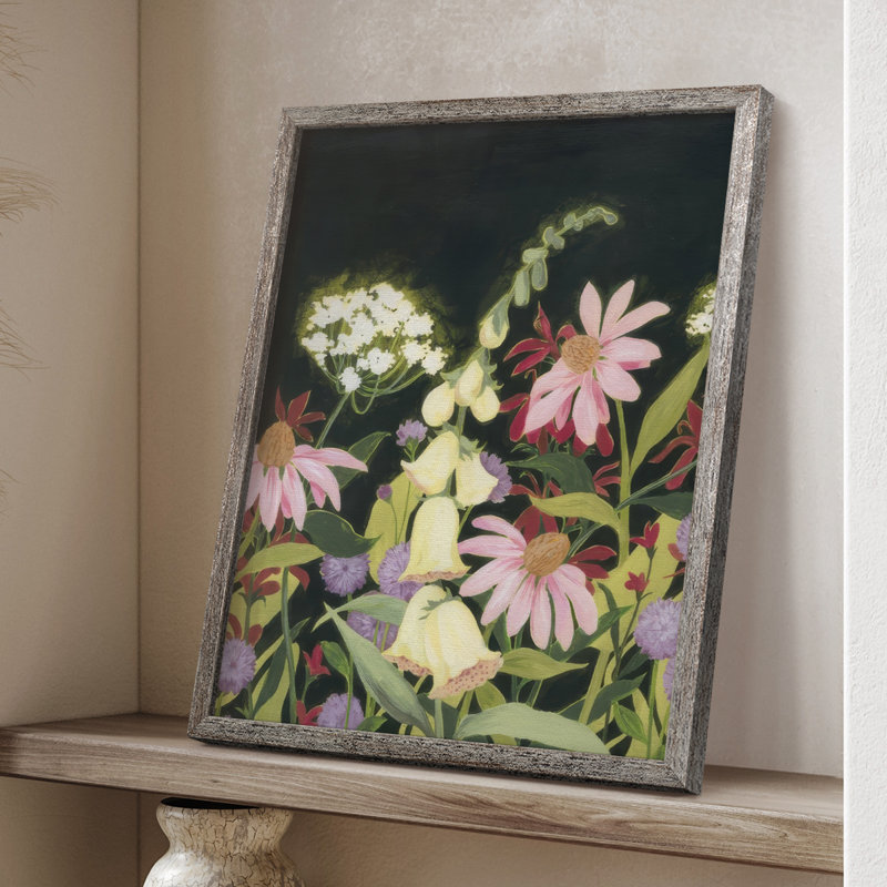 «Moonlit Wildflowers I», reproduction encadrée - bois massif, H 11 po x l 9 po
