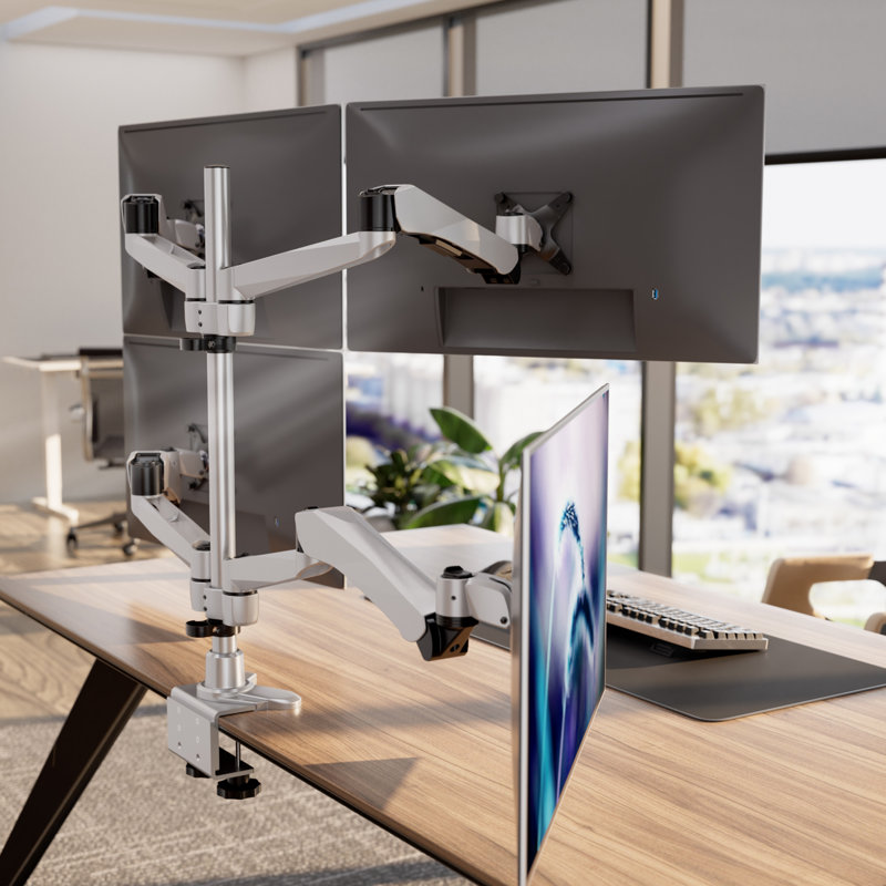 Mount-It! Full Motion Quad Monitor Desk Mount with Gas Spring Arms for monitors up to 32", Silver