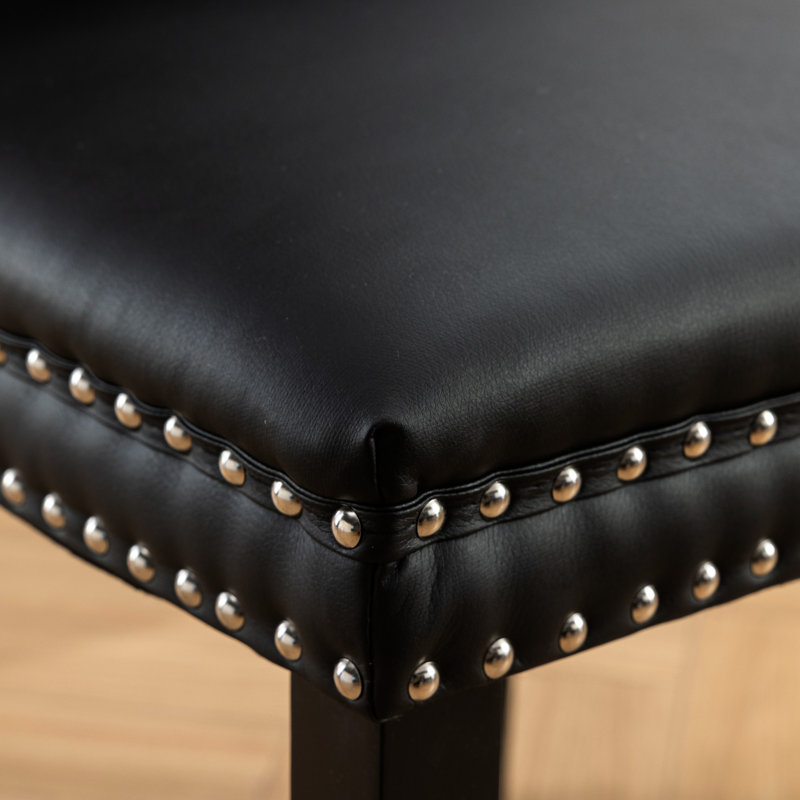 Chaises de salle à manger classiques de luxe, revêtues de PU et de velours, pieds en bois avec garniture cloutée, ensemble de 2, noir et bordeaux, SW2101BW. Chaises hautes modernes (lot de 2), revêtues.
