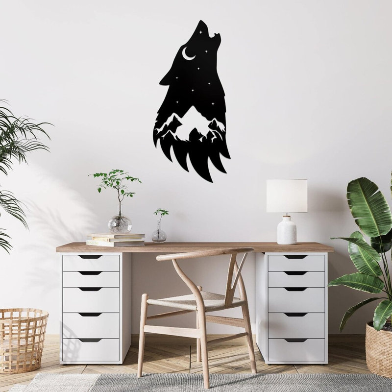 Tête de loup, art mural en métal - Art mural prédateur de la faune - Sculpture de conception de silhouette de loup - Tente murale rustique chalet