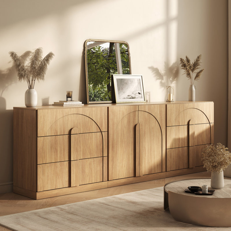 Ensemble de buffet modulaire 3 pièces avec 6 tiroirs, brun clair, Bijou chameau BCC