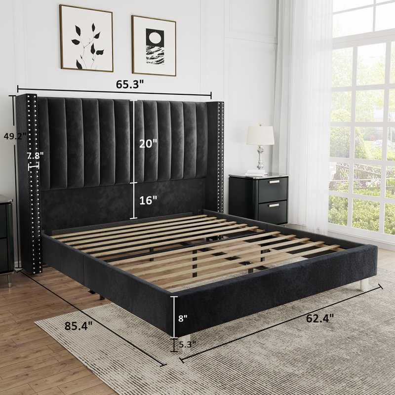 Lit plateforme tapissier noir Addesyn, Grand, Noir