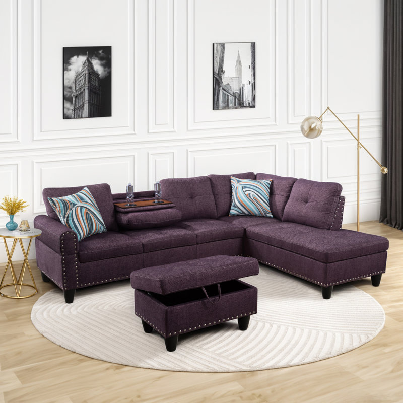Gavette Upholstered Sectional, Gavette Purple Fabric