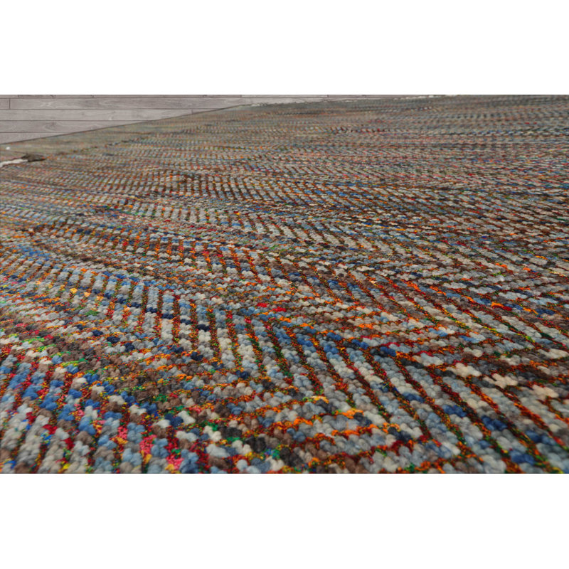 LoomBloom 8x10 Gray Hand Knotted Wool Oriental Area Rug Modern Geometric Design