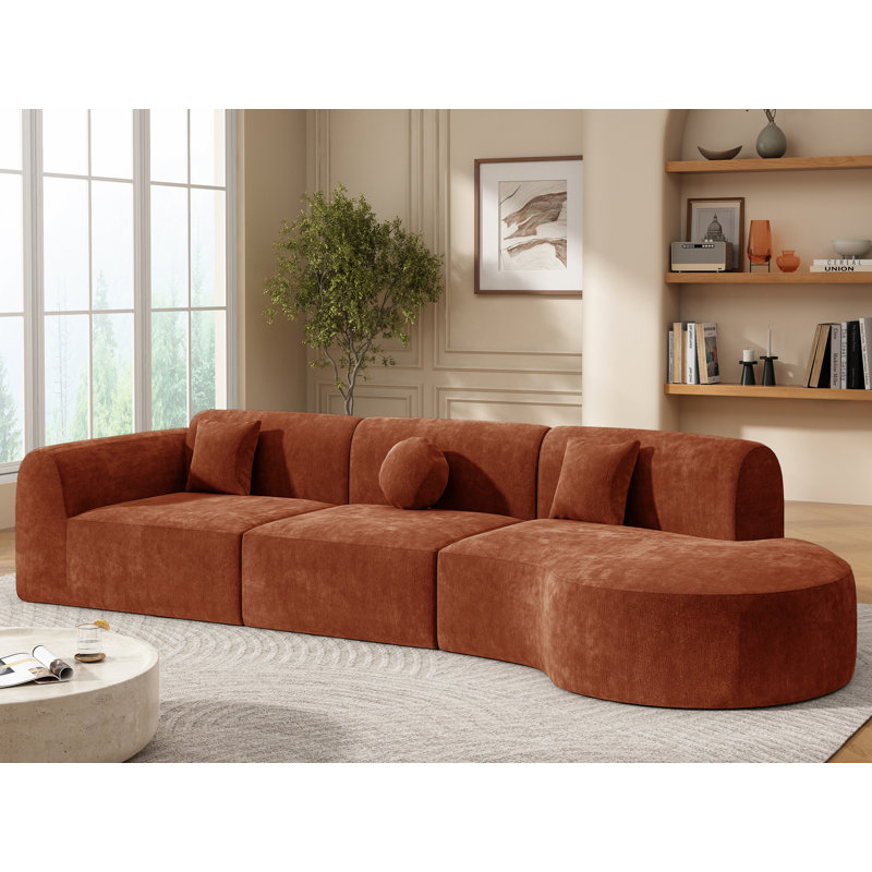 3 - Piece Upholstered Curvy Couch, Orange