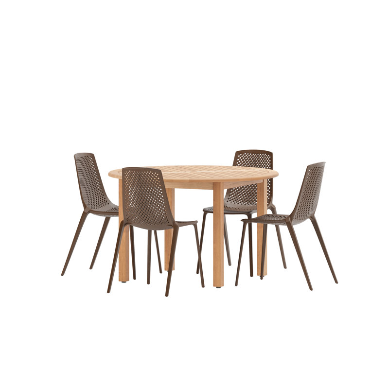 Anautica 5 Piece Old Val Teak Finish Outdoor Furniture Dining Set