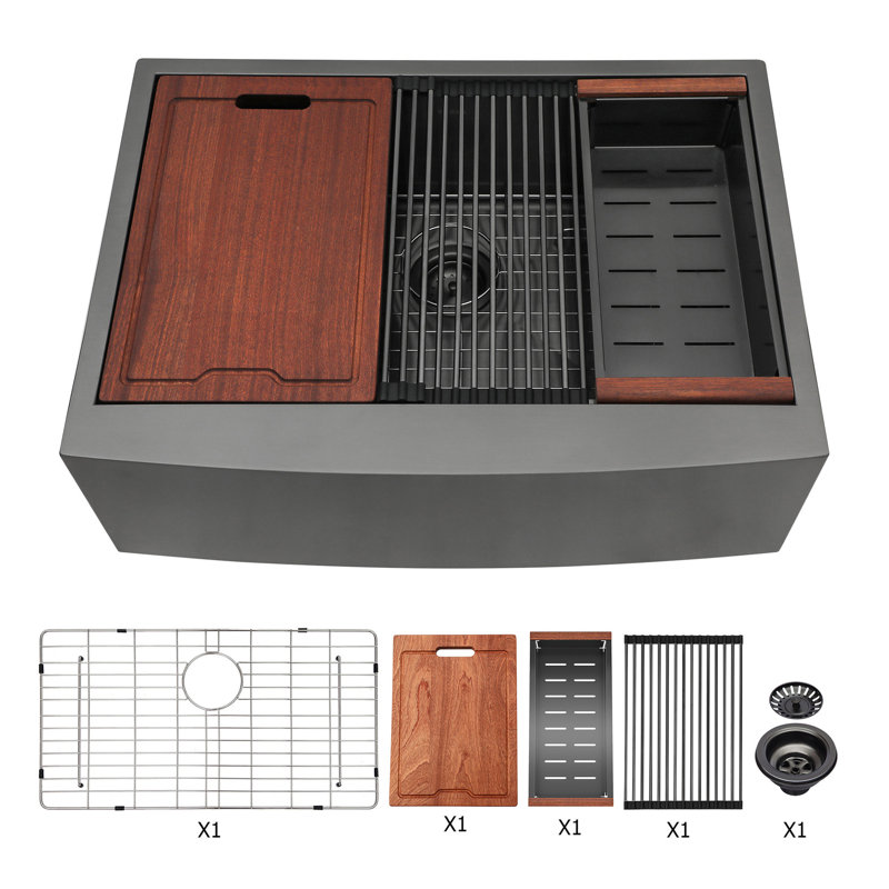 Évier de cuisine 33 x 22 x 10 po à tablier simple en acier inoxydable avec poste de travail