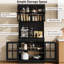 Armoire de cuisine 72 pouces avec portes en verre, tiroir et tablettes réglables, armoire de rangement haute de style campagnard avec comptoir ouvert, armoire à café pour coin café, noir-130174135