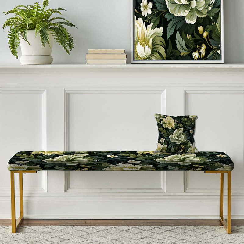 Banc vert en damas vert, Green Radiant Floral Splendour