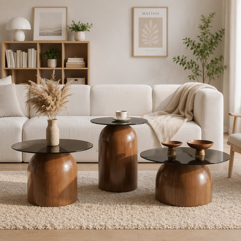 Ensemble de tables basses gigognes avec plateau en verre