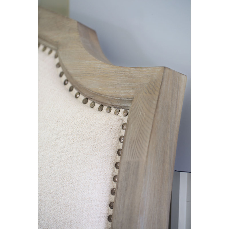 Beige Upholstered Queen Sleigh Bed with Nailhead Trim