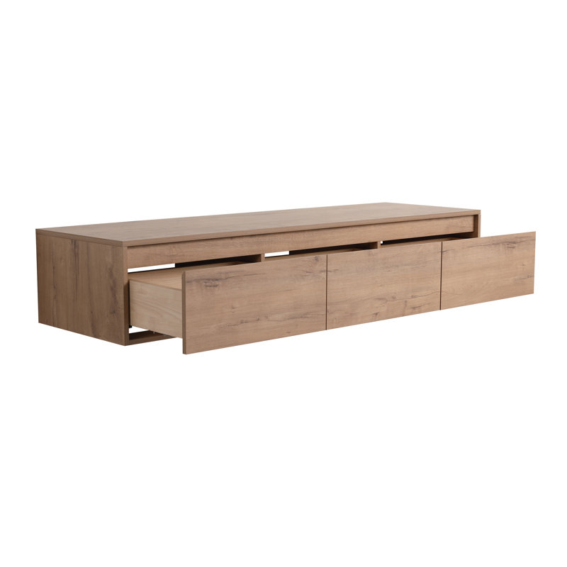 Armoire de salle de bain 60 po avec 3 tiroirs à fermeture en douceur et fixation flottante, Imitation chêne