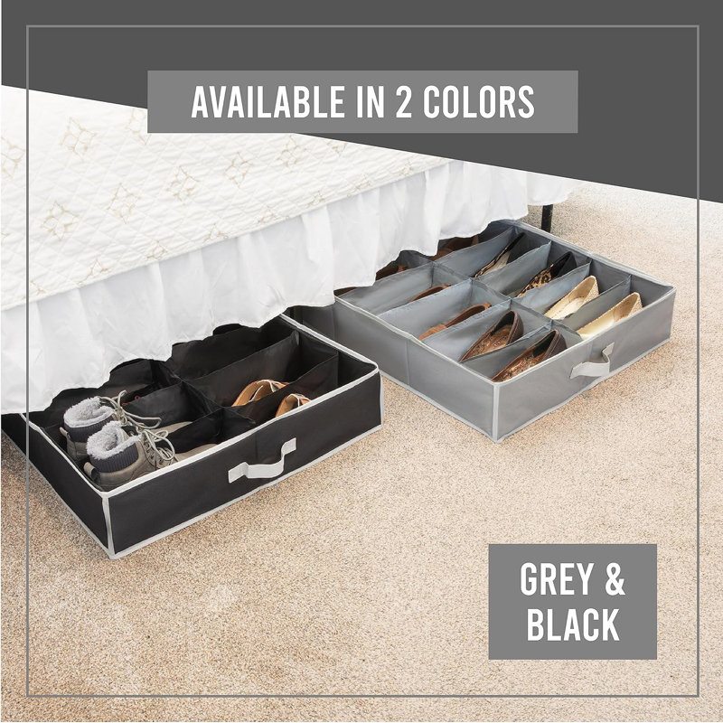 Under Bed Shoe Storage Organizer. Fits Up To 16 Pair, Gray