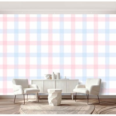 Papier peint adhésif à carreaux rose pastel, bleu, carreaux blancs, motif à carreaux, H 69 po x l 96 po, papier peint amovible en PVC, adhésif pour chambre à coucher, bureau à domicile