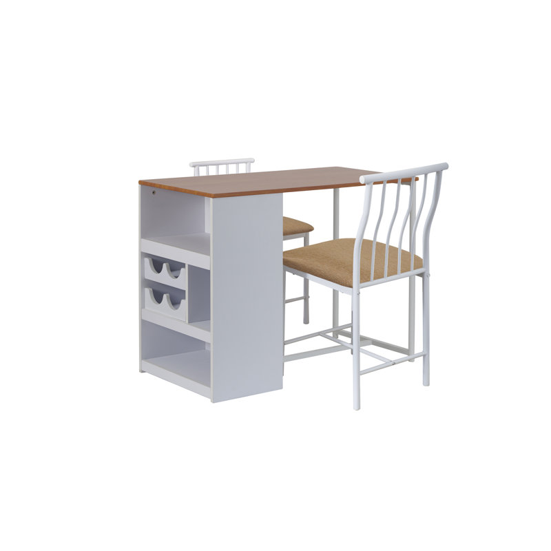 Mahvesh Compact Kitchen Island Dining Set, Tan/White