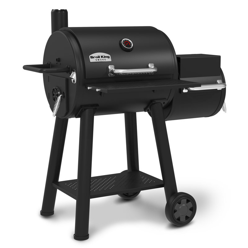 Broil King Regal Charcoal Offset 400 Charcoal Grill and Offset Smoker in Black