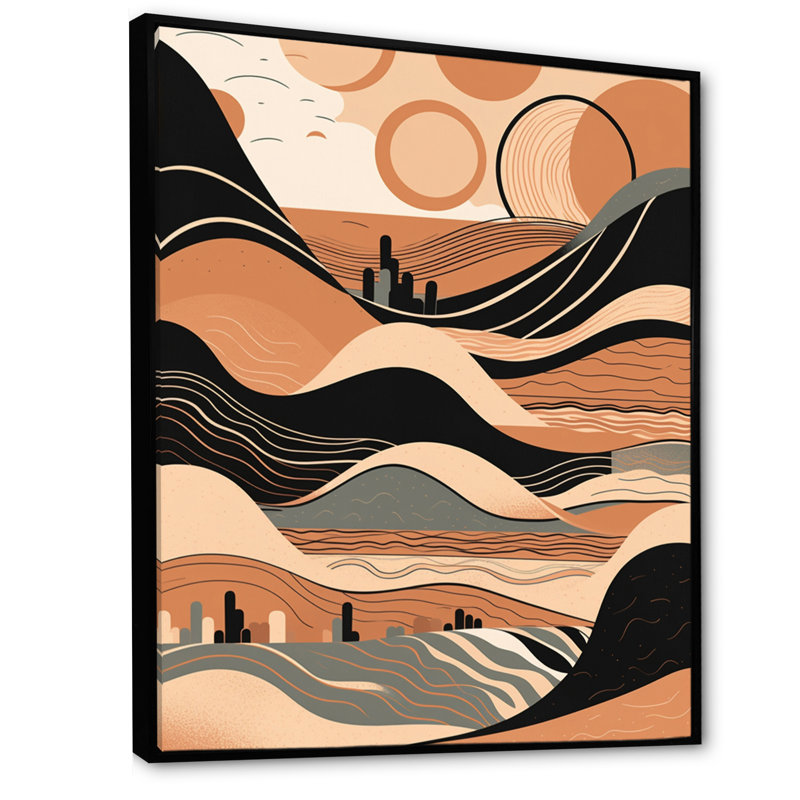 «Brown Black Line Art Elegance II», reproduction d'art sur toile, Cadre flottant noir, H 40 po x l 30 po x P 1,5 po