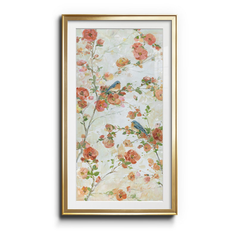 Bluebirds and Blossoms - Imprimé, H 22,5 po x l 42,5 po x P 1,5 po, Or