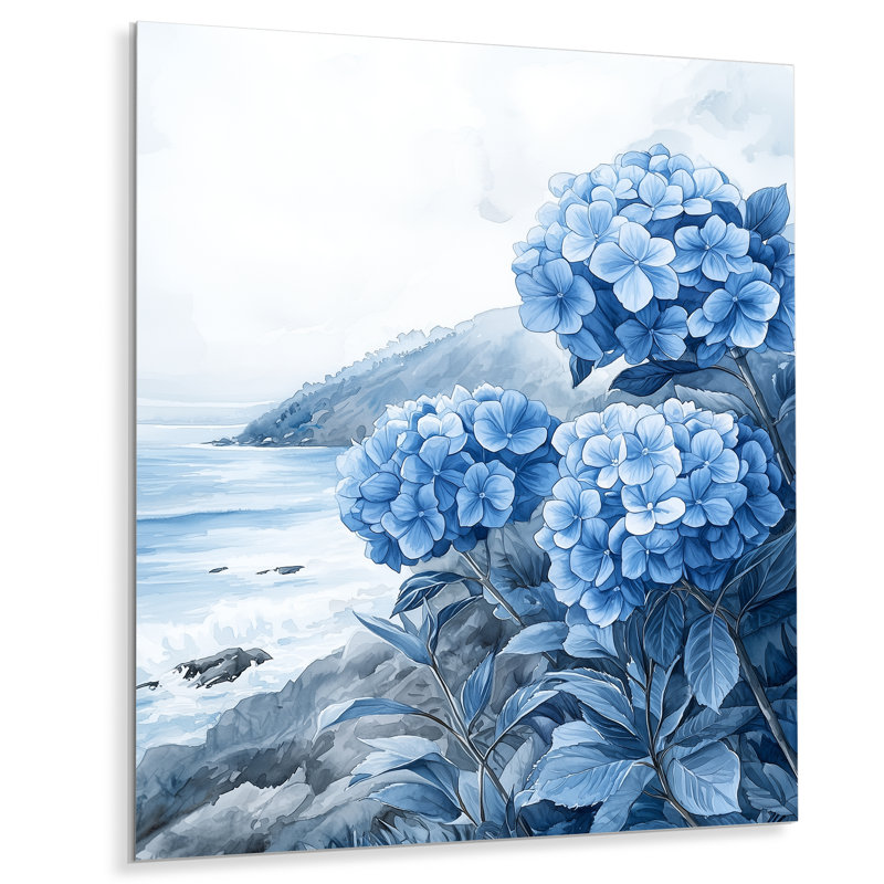 Hydrangeas by the Seaside II - Hydrangea, impression sur métal, H 20 po x l 12 po