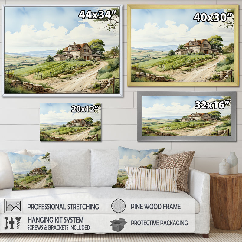 «Vineyard Scenery Landscape Beauty», reproduction sur toile, Cadre flottant noir, H 16 po x l 32 po