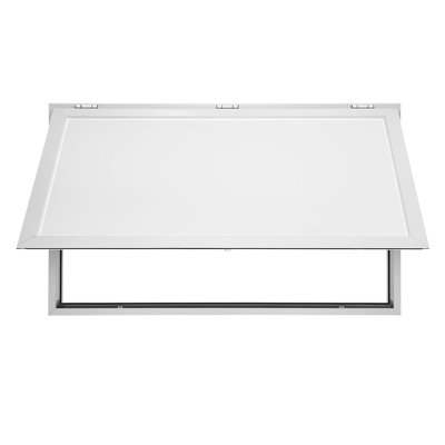 La fenêtre de service Concession Window 36 x 24 en alliage d'aluminium, conçue pour les camions de nourriture, s'ouvre jusqu'à 85 degrés avec une porte d'auvent et un crochet de résistance, résistante à l'eau pour les remorques